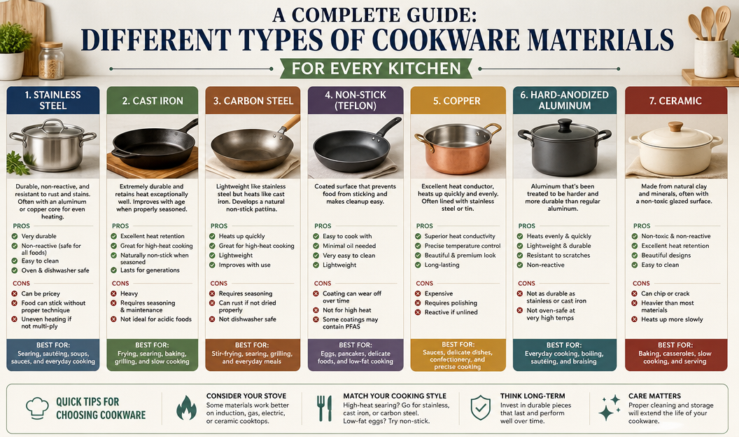 A Complete Guide: Different Types of Cookware Materials for Every Kitchen