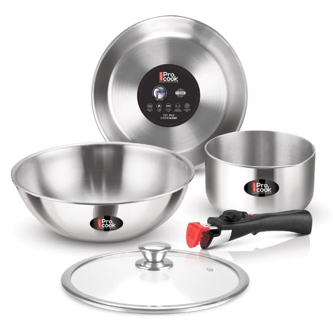 Triply Stainless Steel Cookware Set with Detachable Handle