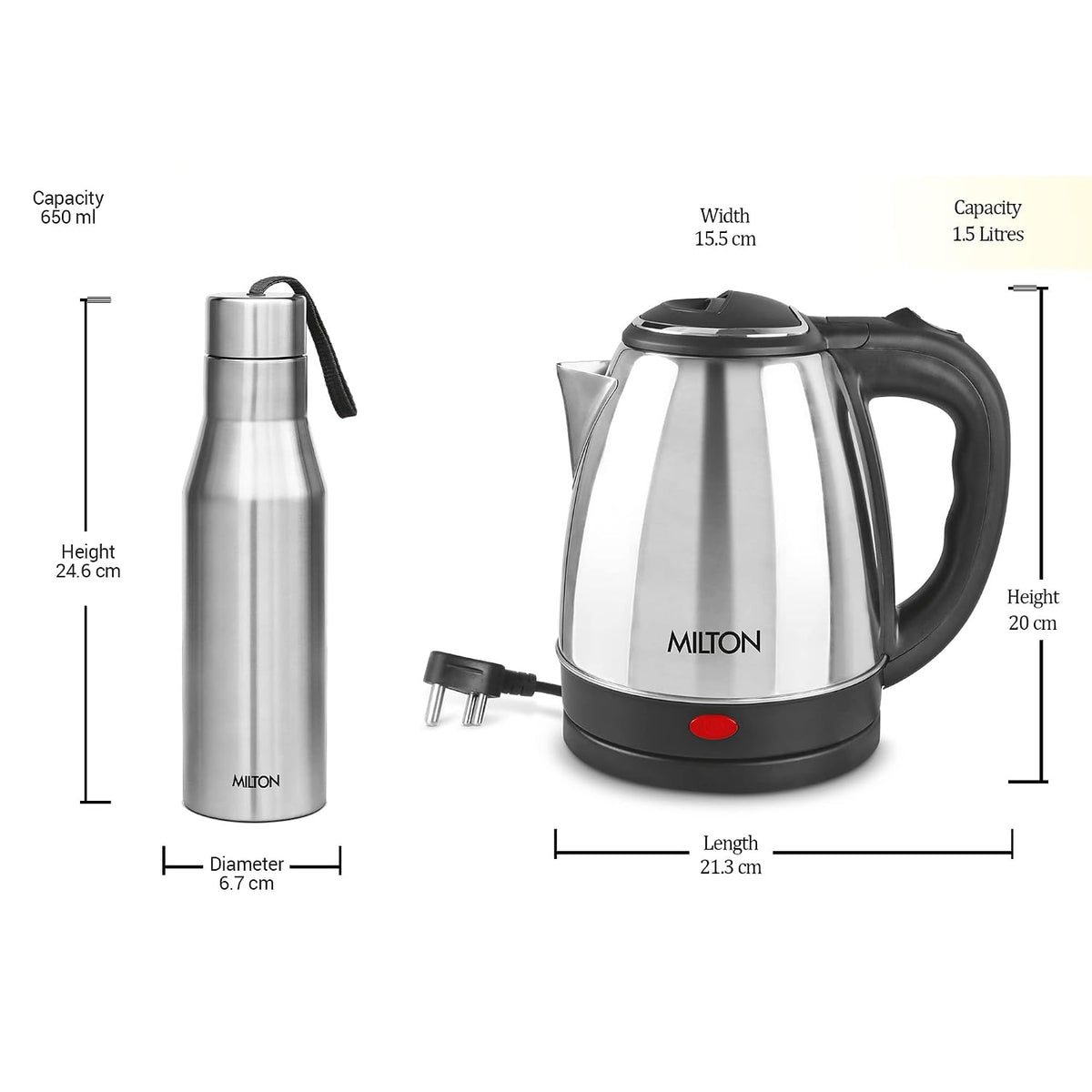 Go Electro Kettle 1.5 L + Super Bottle 750 ML Combo (Milton)