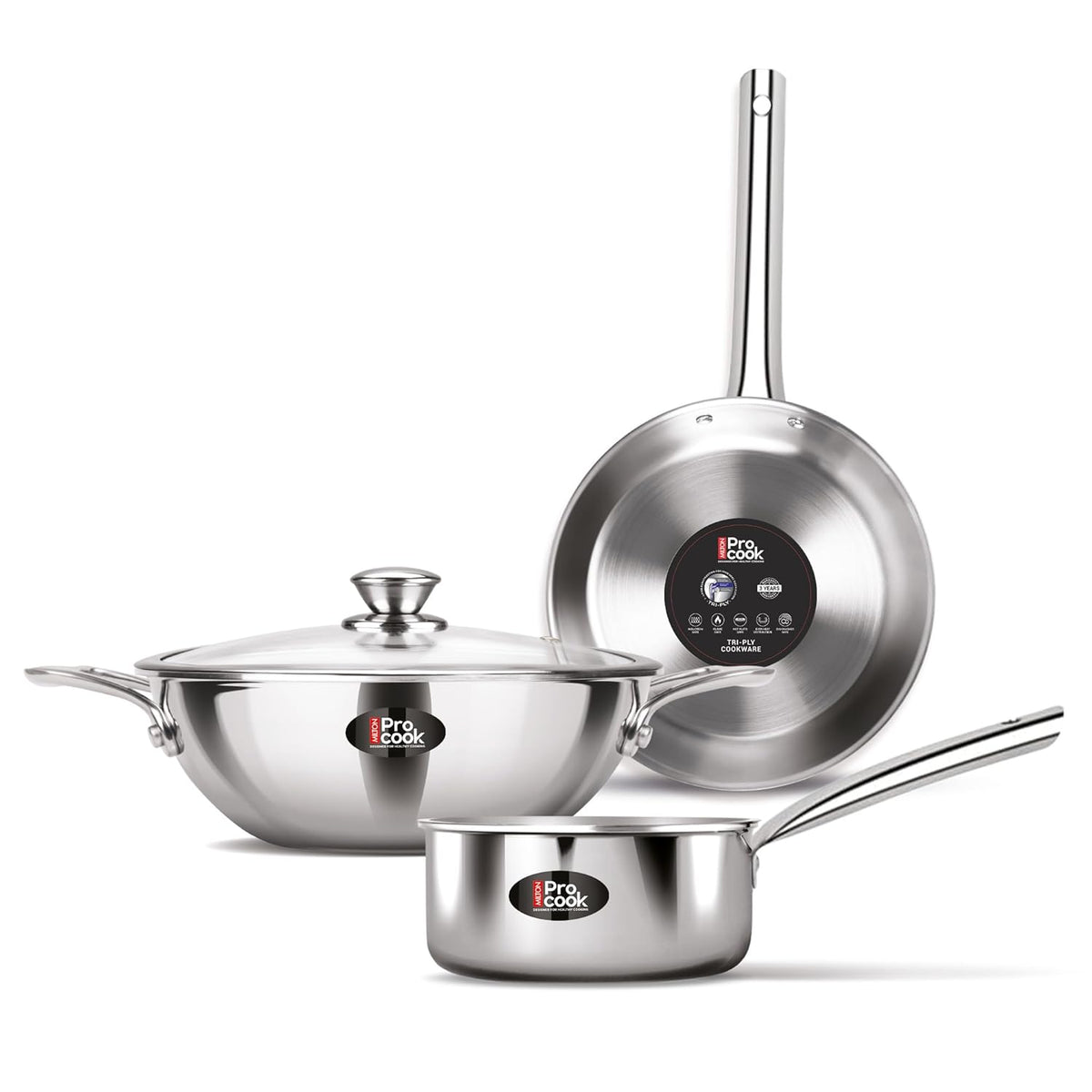Induction Pan Procook Triply Stainless Steel 4 Pc Induction Cookware Set (Procook By Milton)