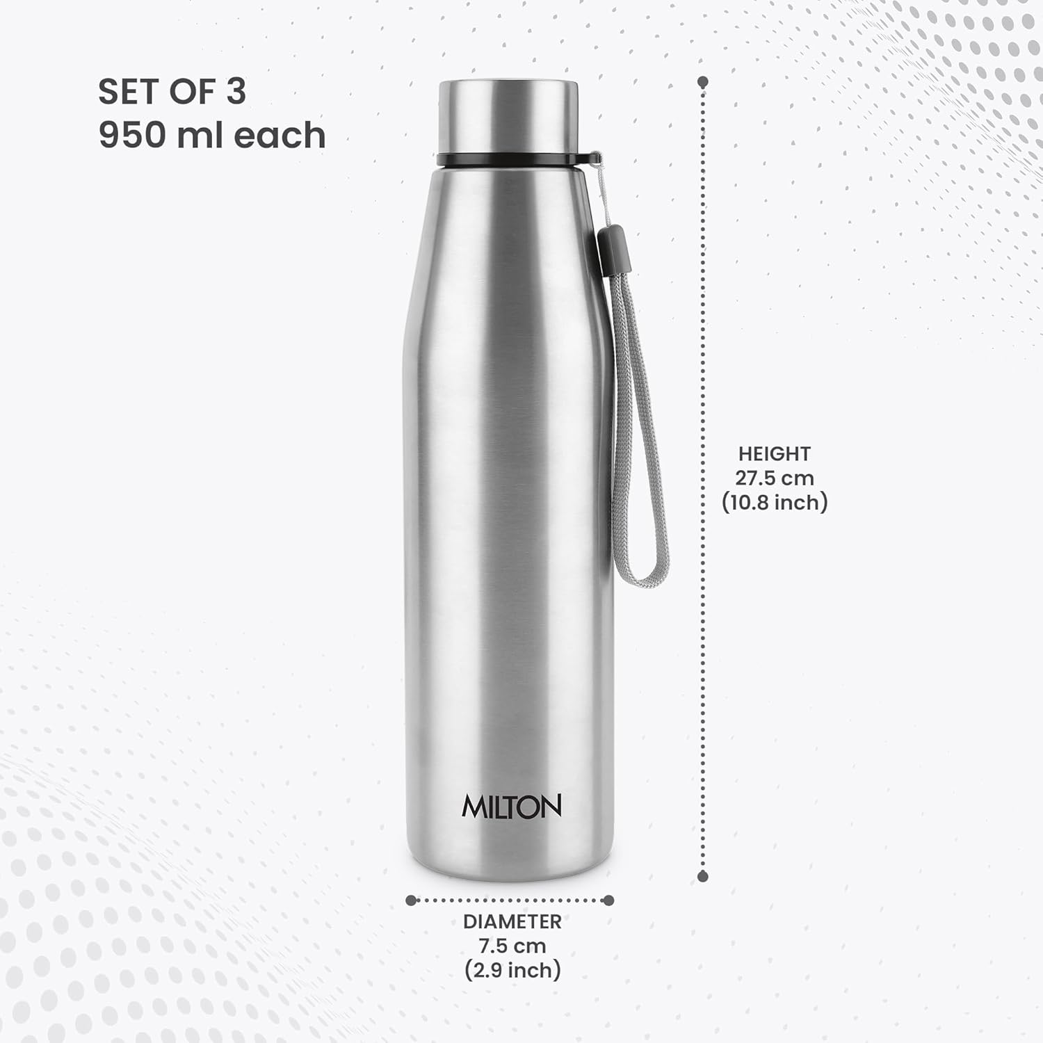 Drift Stainless Steel Bottle 950 ml (Pack of 3) (Milton)