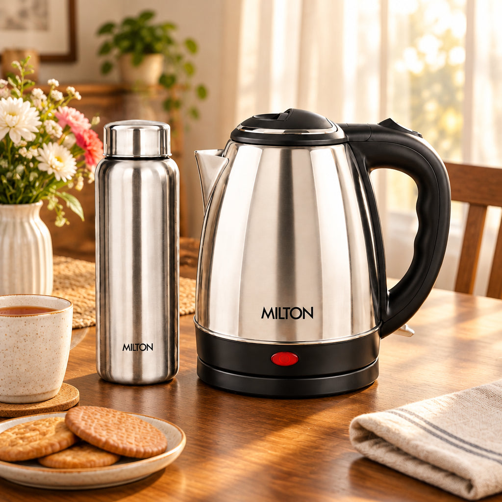 Go Electro Kettle 1.5 L + Aqua Bottle 750 ML Combo (Milton)