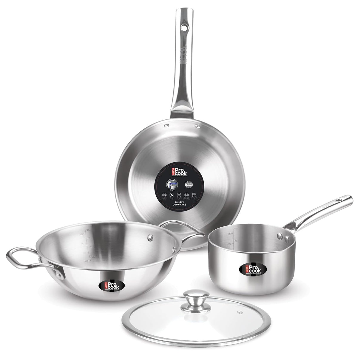 Triply Stainless Steel 4 Pc Induction Cookware Set (Procook By Milton) - Silver / 4 Pc Set with Stainless Steel Handle