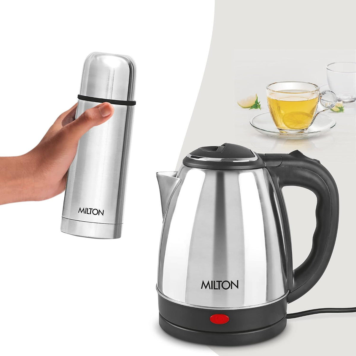 Go Electro Kettle 1.5 L + Flip Lid Bottle 350 ML Combo (Milton)