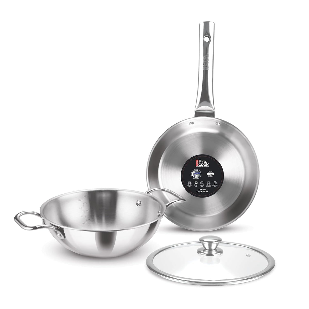Triply Stainless Steel 3 Pcs Induction Cookware Set (Milton Procook) - Silver / 3 Pc Set