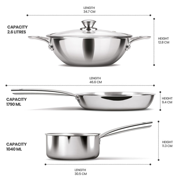Triply Stainless Steel 4 Pc Induction Cookware Set (Procook By Milton)