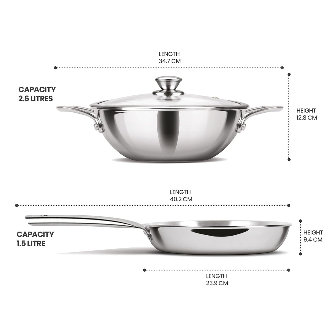 Triply Stainless Steel 3 Pcs Induction Cookware Set (Milton Procook)