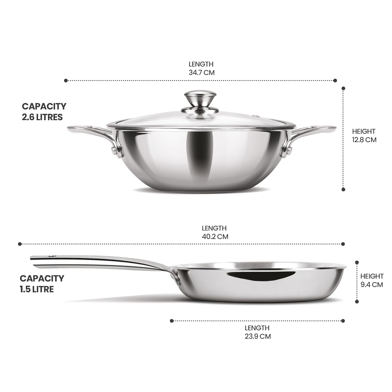 Triply Stainless Steel 3 Pcs Induction Cookware Set (Milton Procook)