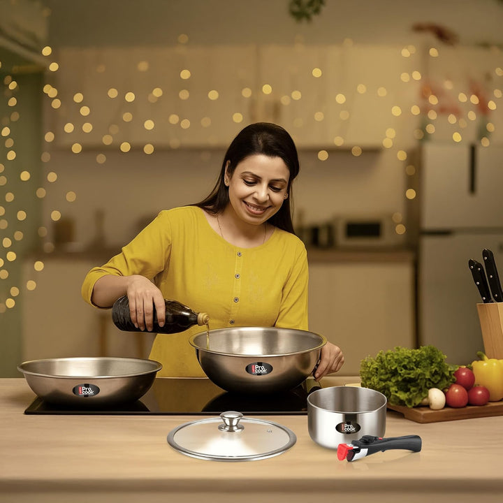 Triply Stainless Steel Cookware Set with Detachable Handle