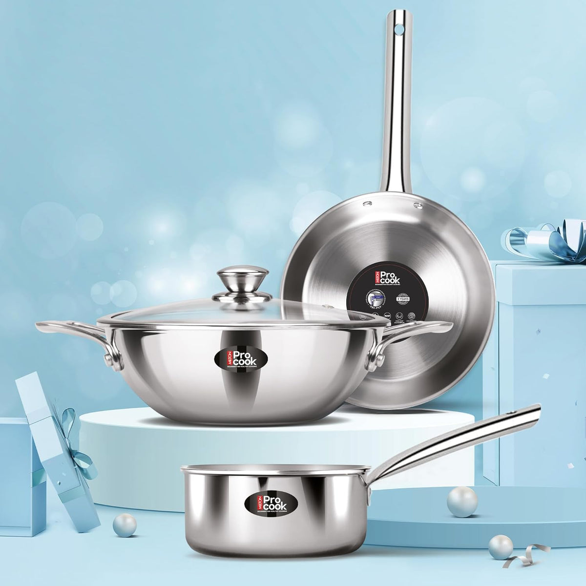 Induction Pan Procook Triply Stainless Steel 4 Pc Induction Cookware Set (Procook By Milton)