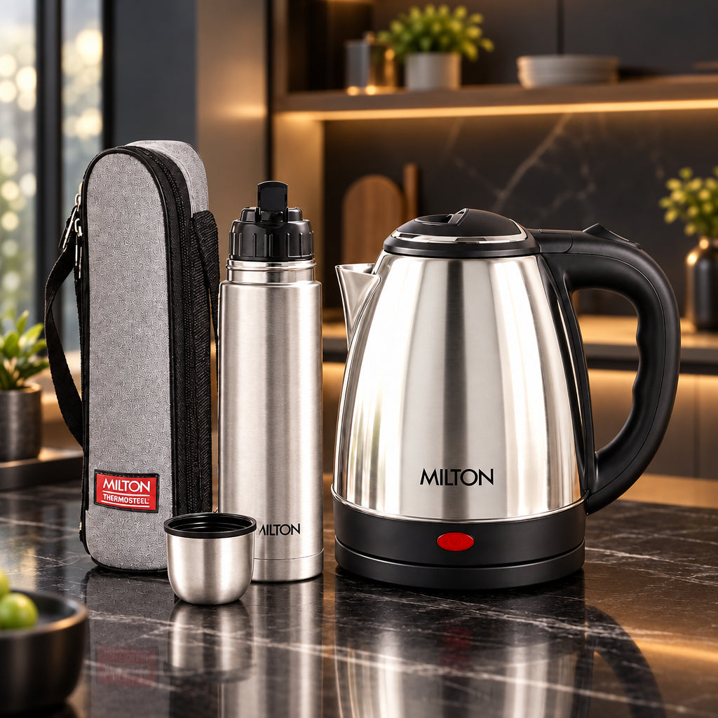 Go Electro Kettle 1.5 L + Flip Lid Bottle 750 ML Combo (Milton)