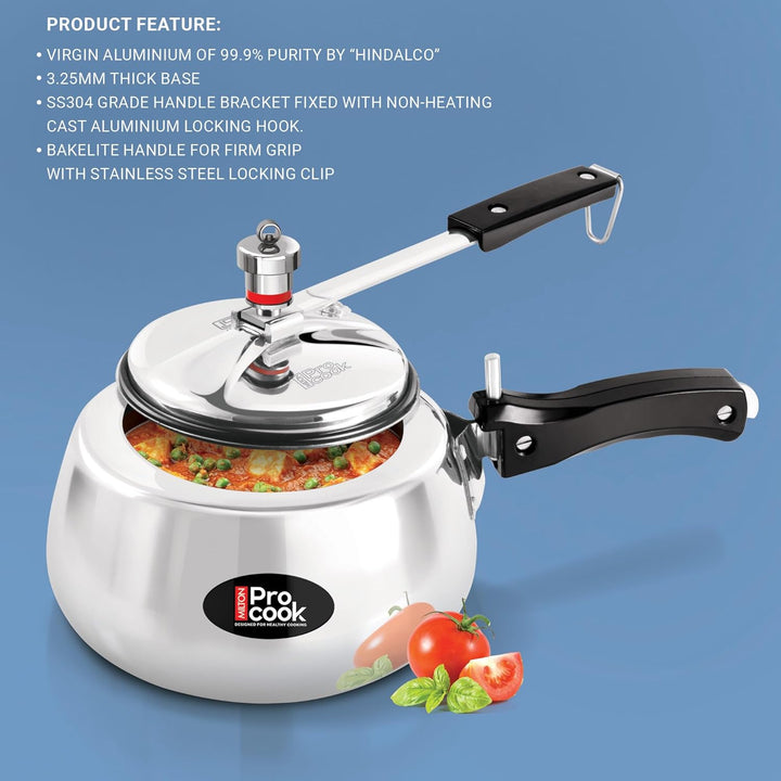 Wide Base Pressure Cooker Inner Lid Aluminium Non Induction Features