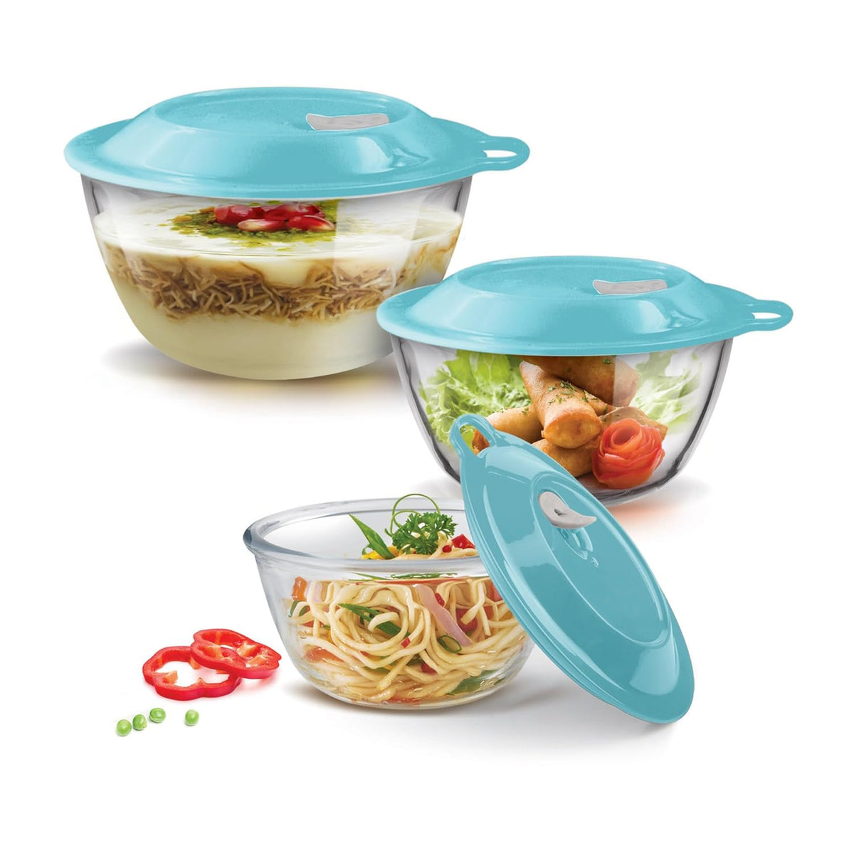 Mixing Bowl 3pc Set With Eazy Lid (Treo by Milton) - Set of 3 - 440 ml/870 ml/1470 ml