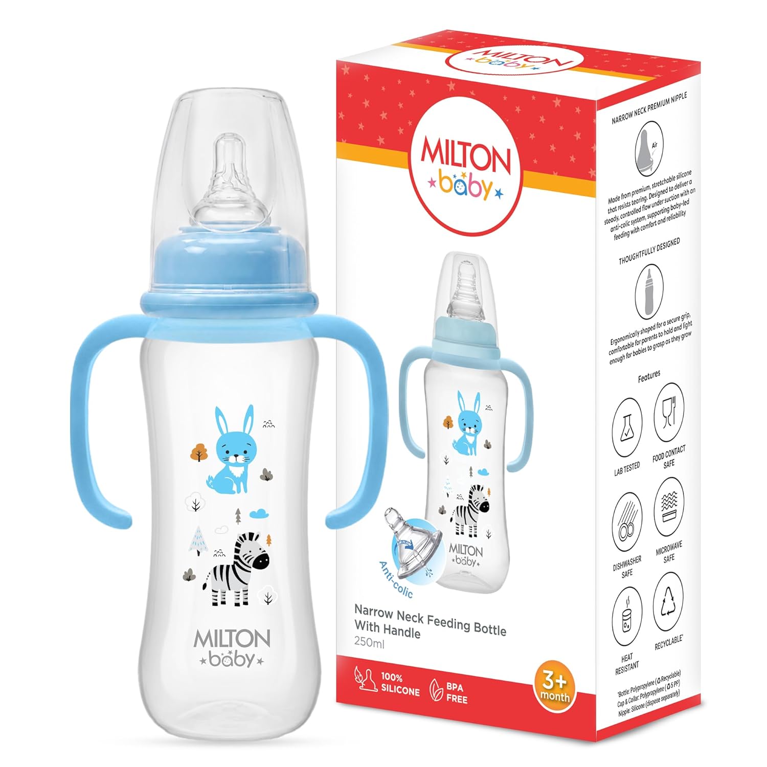 Narrow Neck Feeding Bottle with Handle for Baby (Milton)