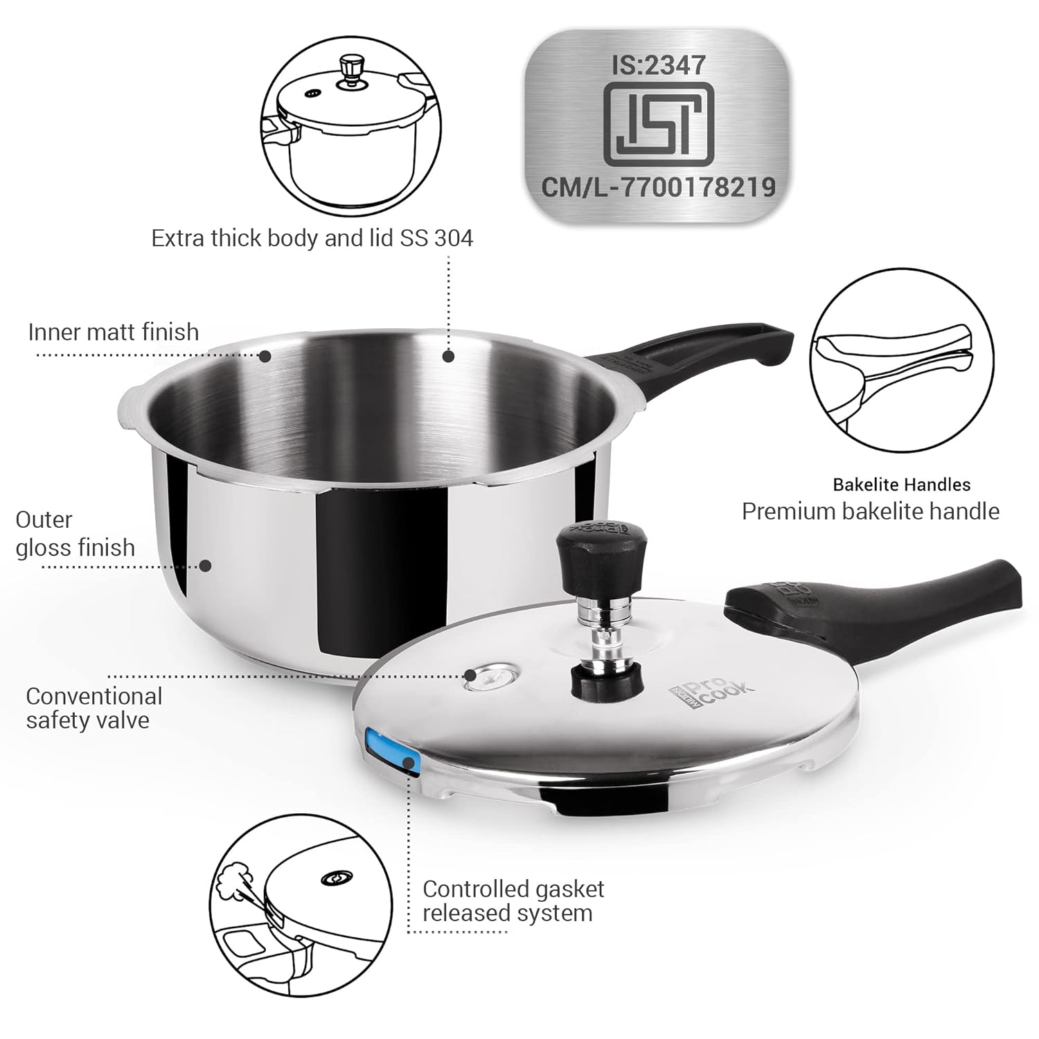 Triply Stainless Steel Pressure Cooker Outer Lid Features