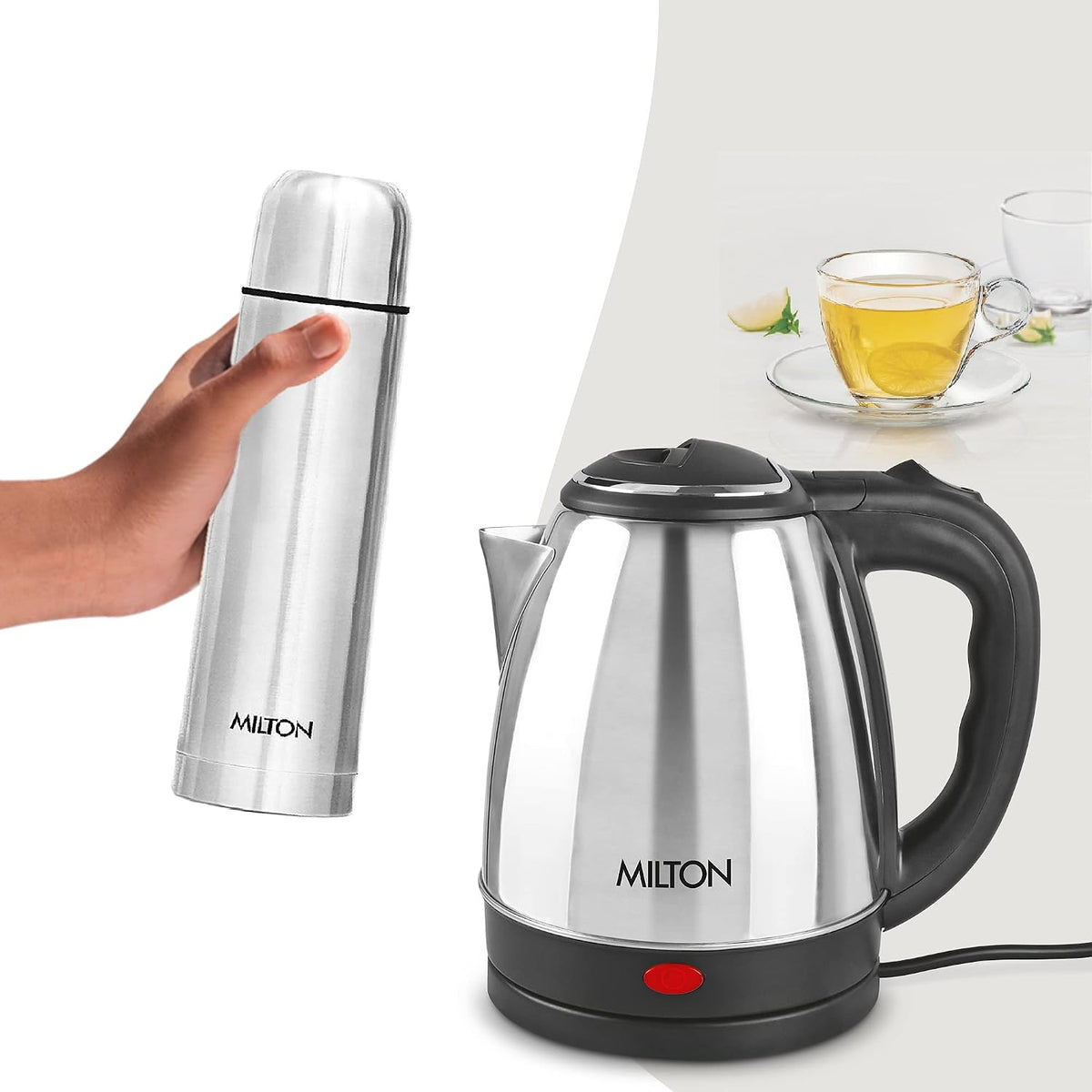 Go Electro Kettle 1.5 L + Flip Lid Bottle 750 ML Combo (Milton)