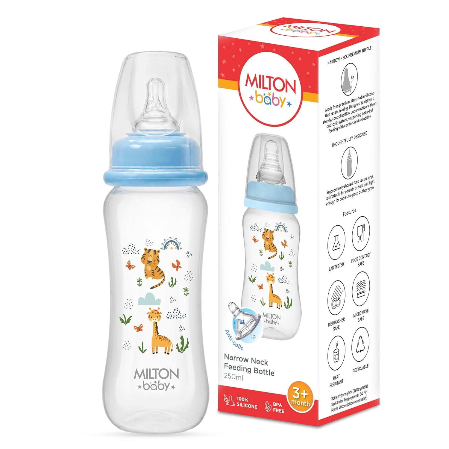 Narrow Neck Feeding Bottle for Baby - 250 ml (Milton)