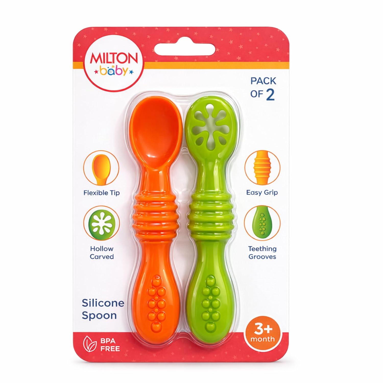 Silicon Feeding + Training Spoon Set for Baby (Milton)