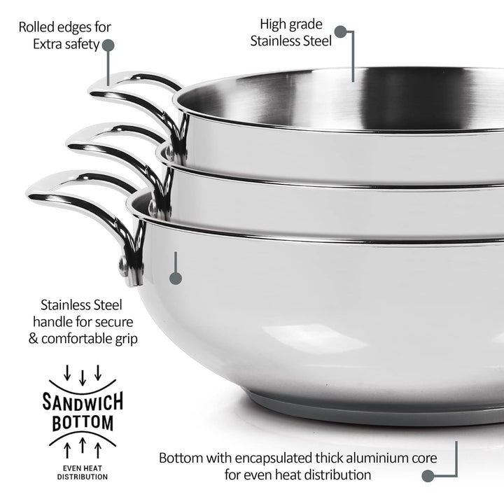 Stainless Steel Sandwich Bottom Kadhai with Glass Lid