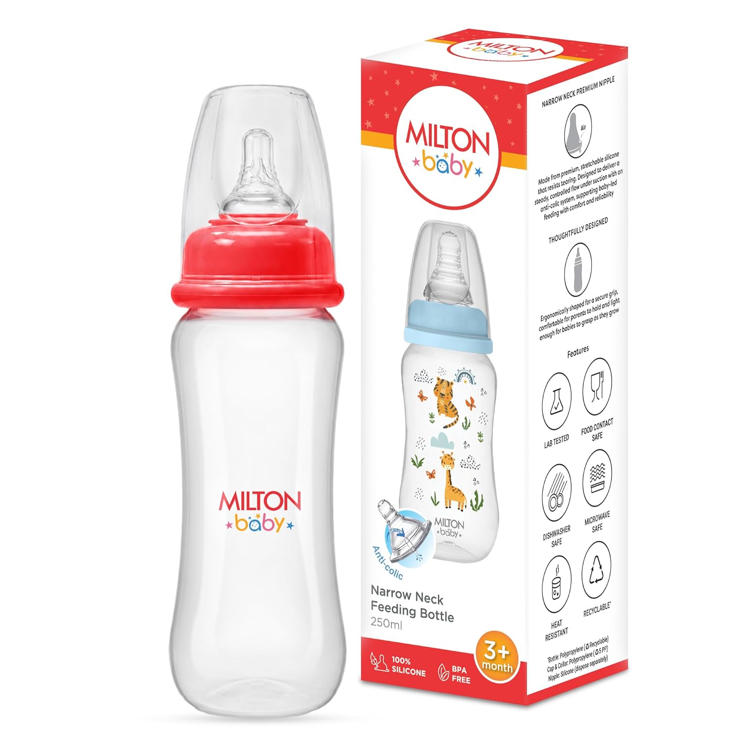 Narrow Neck Feeding Bottle for Baby - 250 ml (Milton)