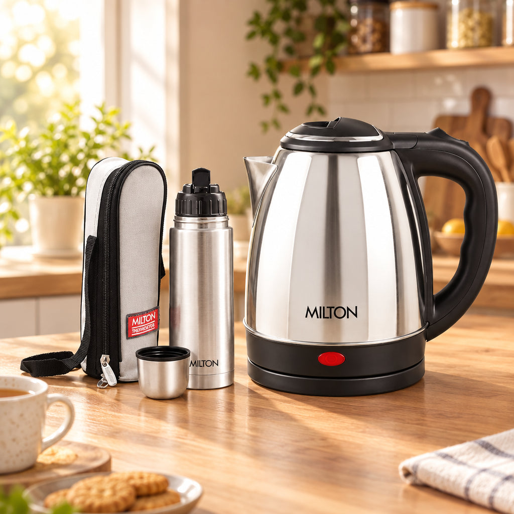 Go Electro Kettle 1.5 L + Flip Lid Bottle 350 ML Combo (Milton)