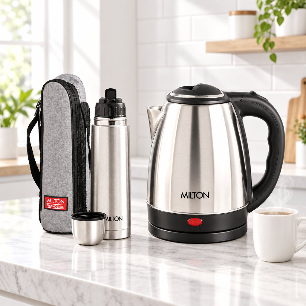 Go Electro Kettle 1.5 L + Flip Lid Bottle 500 ML Combo (Milton)