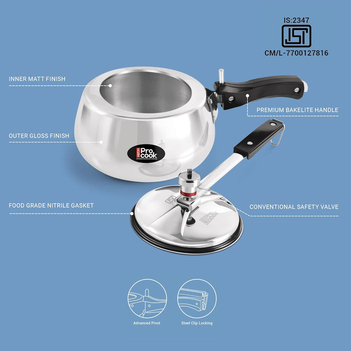 Wide Base Pressure Cooker Inner Lid Aluminium Non Induction (Milton Procook)