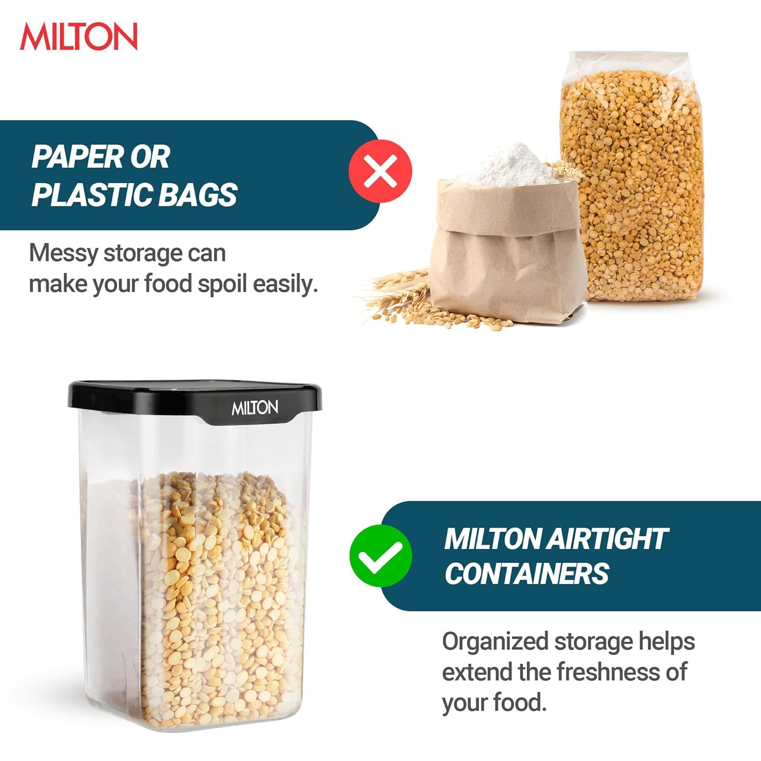 Square Containers for Kitchen Storage - Set of 6 (Milton)
