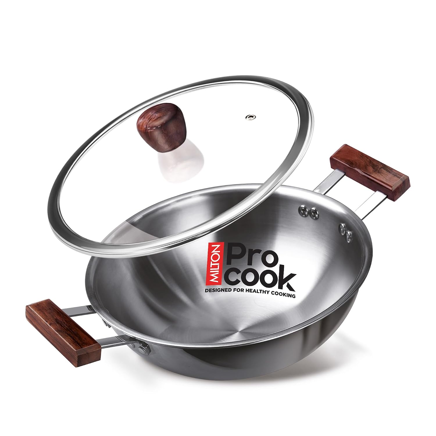Kadhai with Glass Lid and Wooden Handle (Procook by Milton)