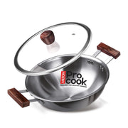 Kadhai with Glass Lid and Wooden Handle (Procook by Milton)