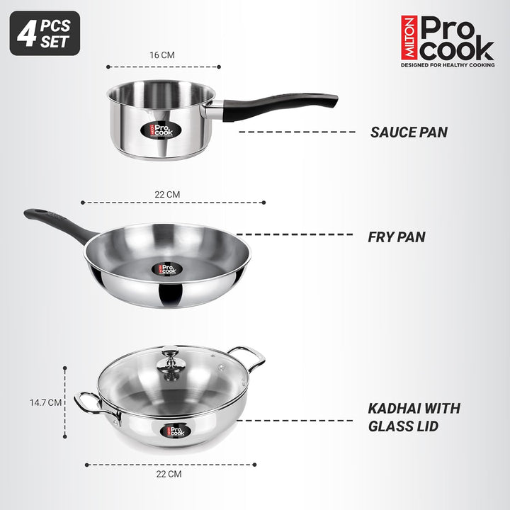 Stainless Steel Sandwich Bottom Induction 4 pcs Kitchen Set (Procook By Milton)