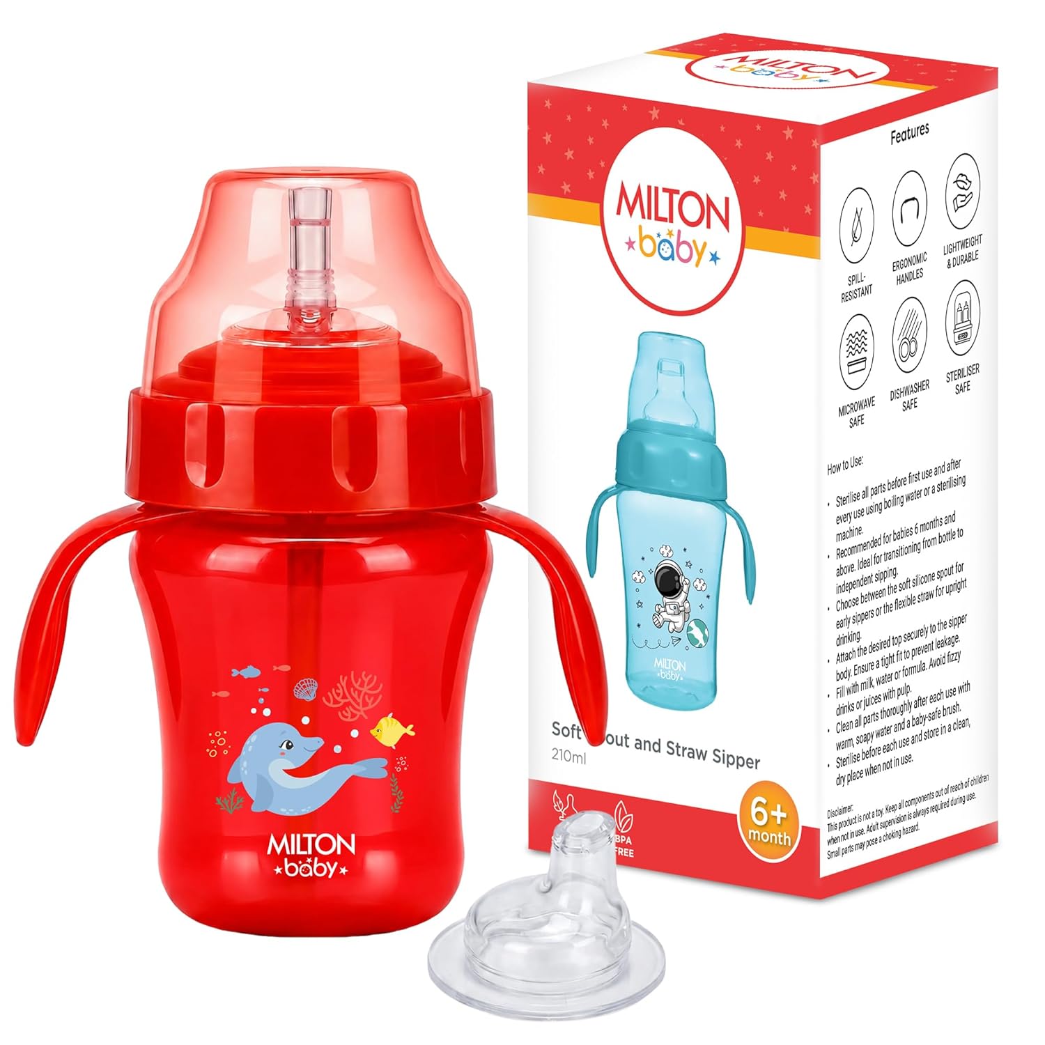 Soft Spout and Straw Sipper Water Bottle for Baby (Milton)