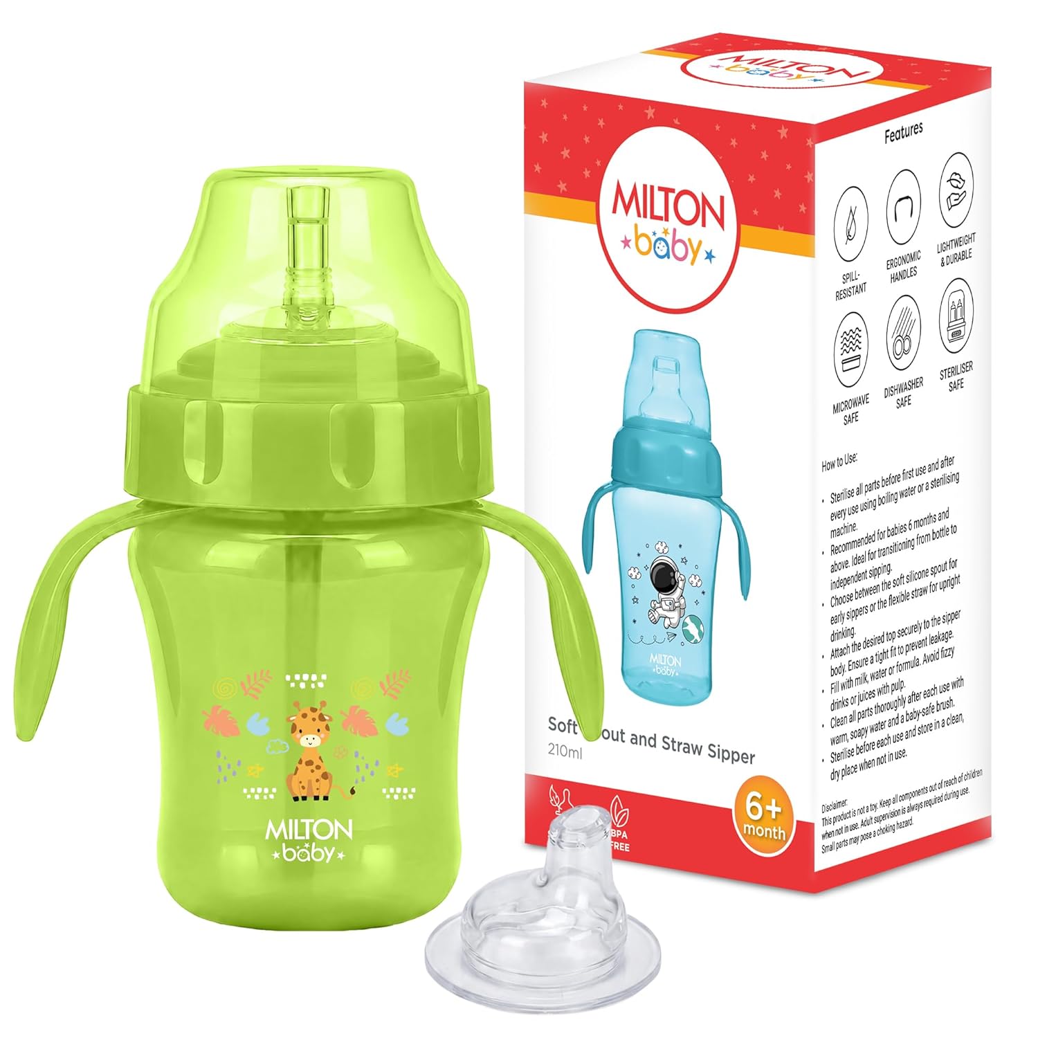 Soft Spout and Straw Sipper Water Bottle for Baby (Milton)