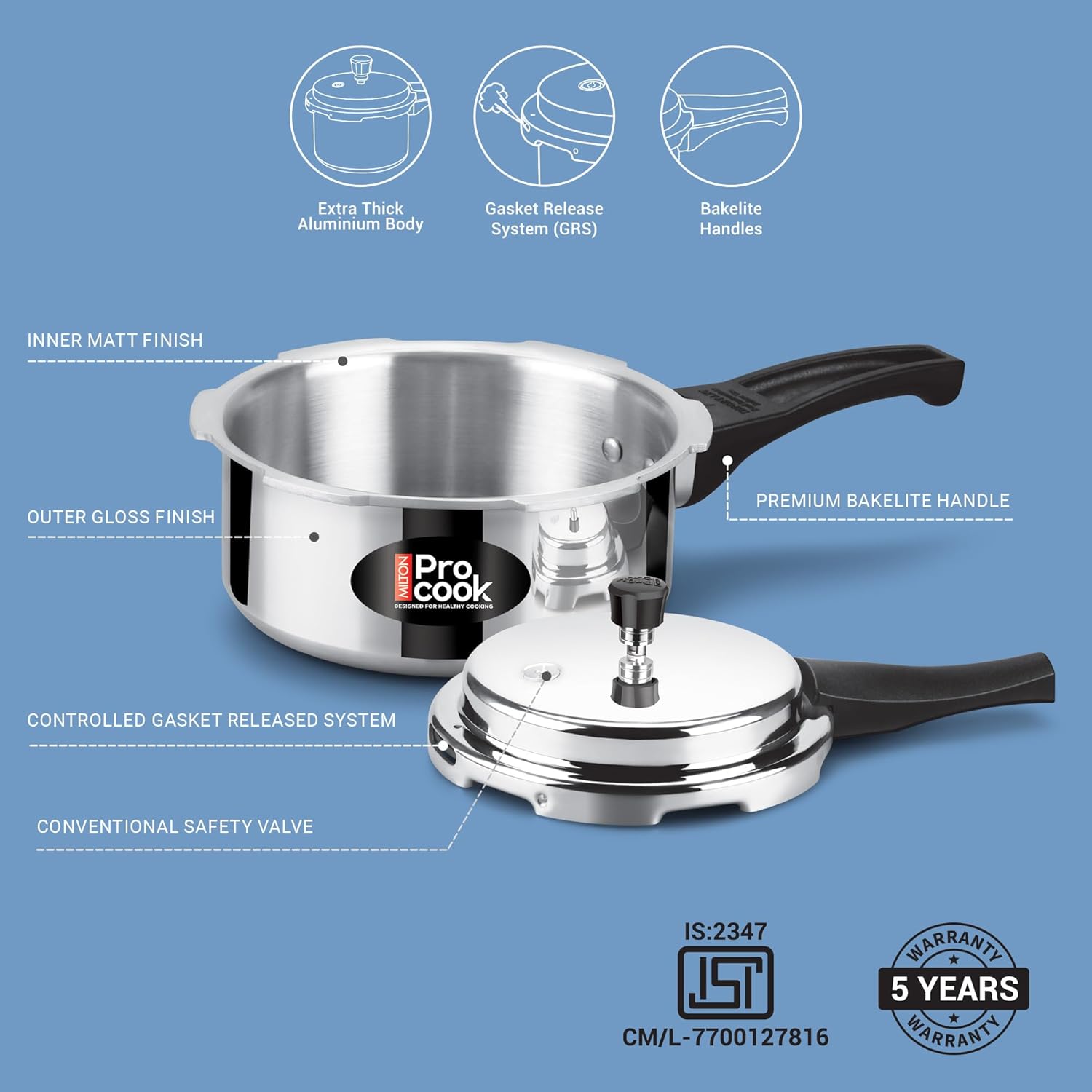 Pressure Cooker Aluminium Outer Lid Induction (Milton Procook)