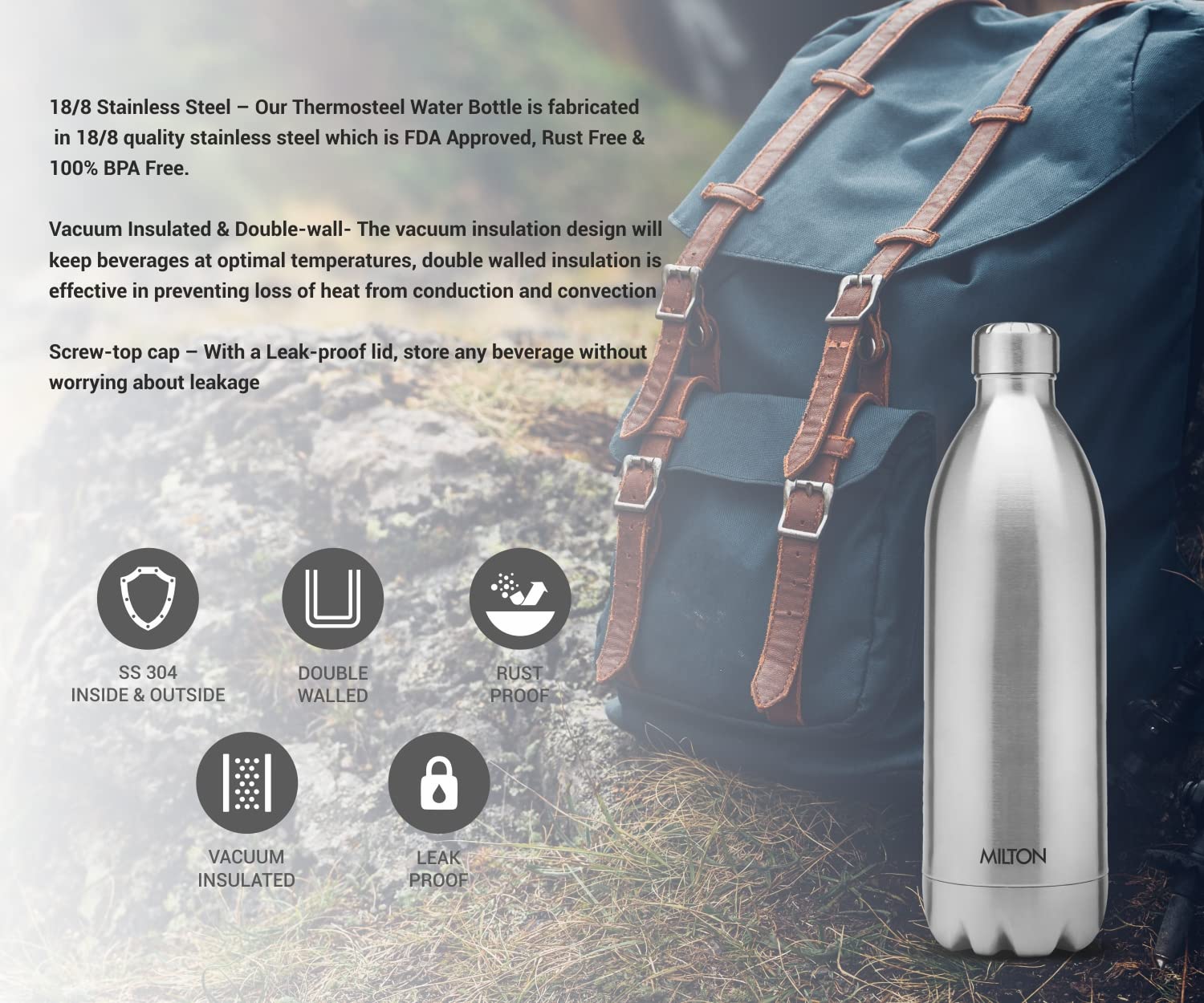 Buy Duo Thermosteel Water Bottle Silver Milton