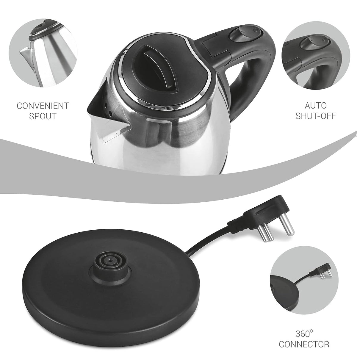 Go Electro Kettle 1.5 L + Flip Lid Bottle 500 ML Combo (Milton)