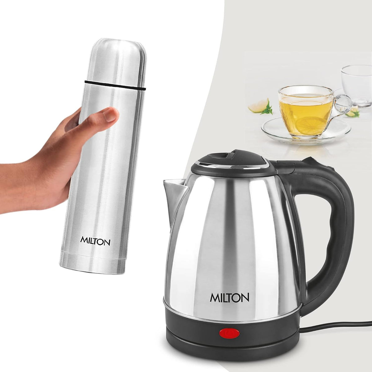 Go Electro Kettle 2 L + Flip Lid Bottle 1 L Combo (Milton)