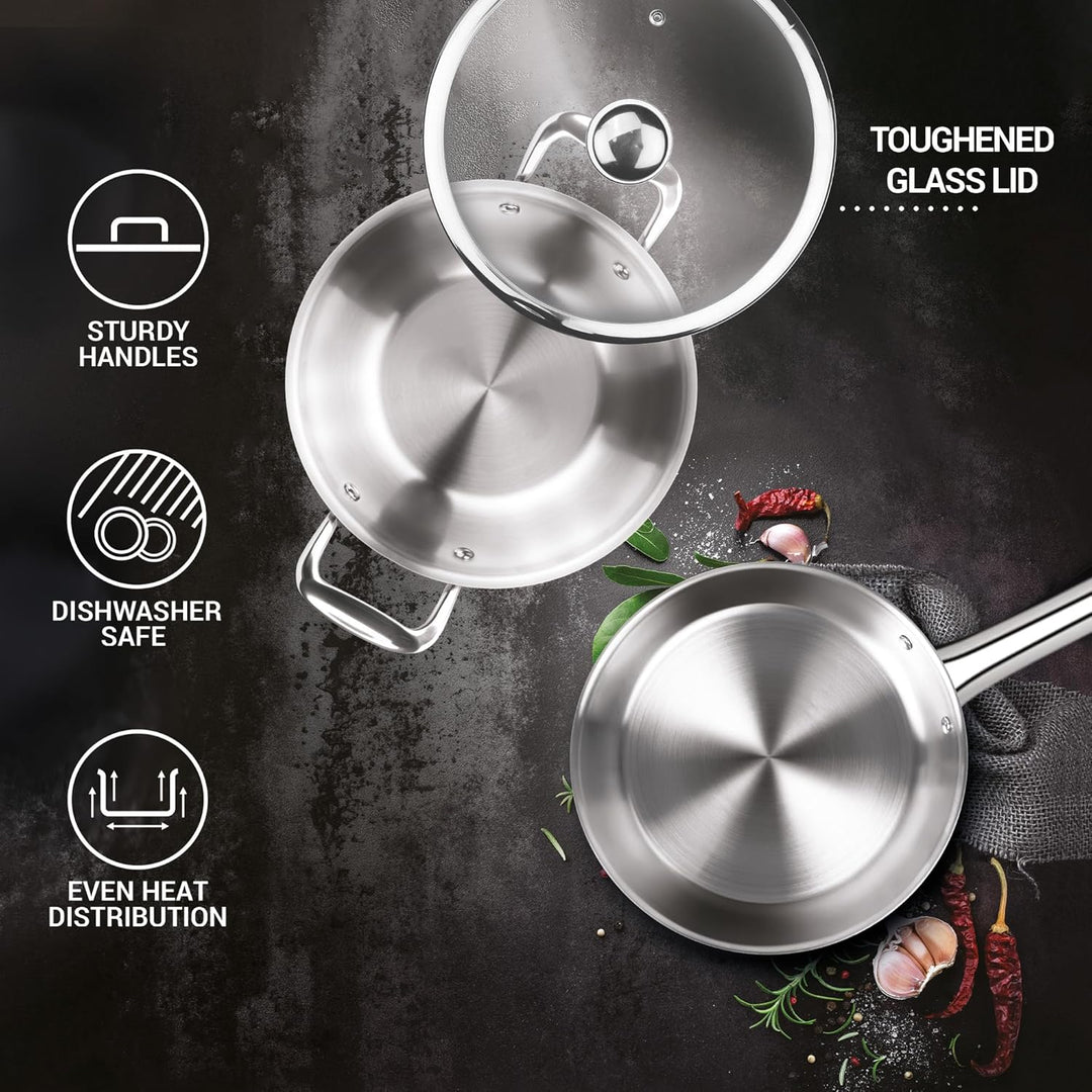 Triply Stainless Steel 3 Pcs Induction Cookware Set (Milton Procook)