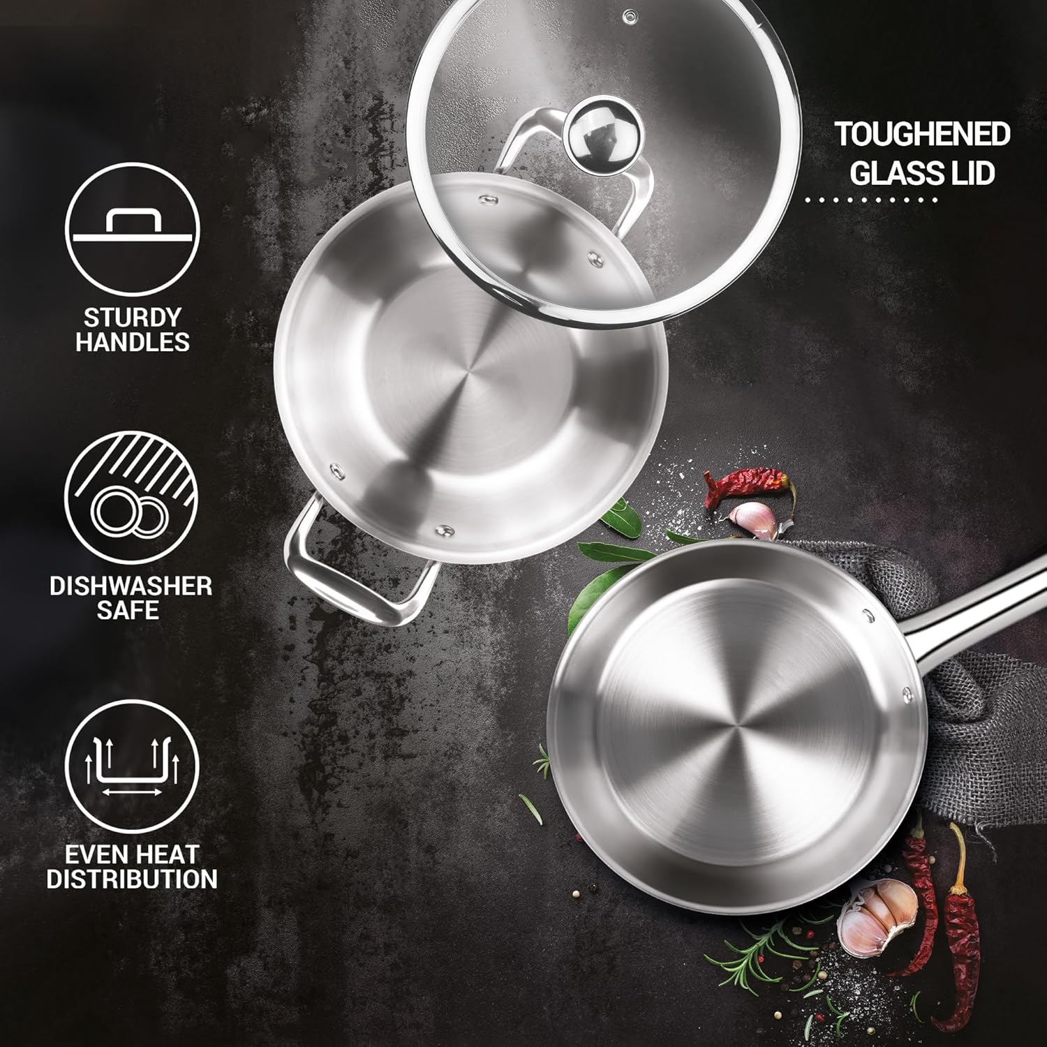 Triply Stainless Steel 3 Pcs Induction Cookware Set (Milton Procook)