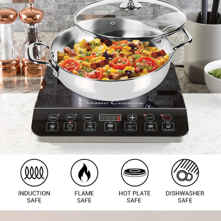 Stainless Steel Sandwich Bottom Kadhai with Glass Lid Features