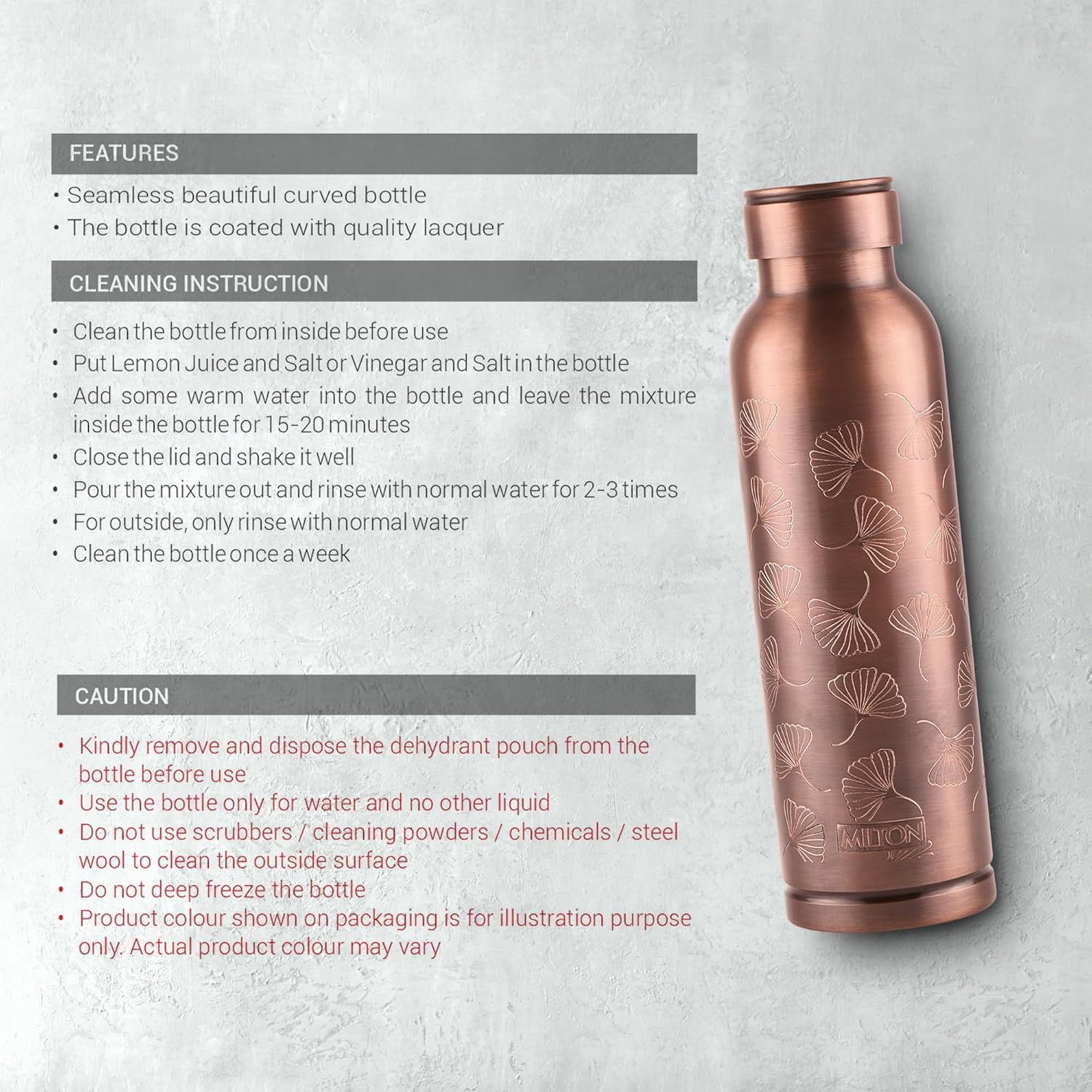 Milton Copper Elegante Bottle Gift Set Cleaning Instructions