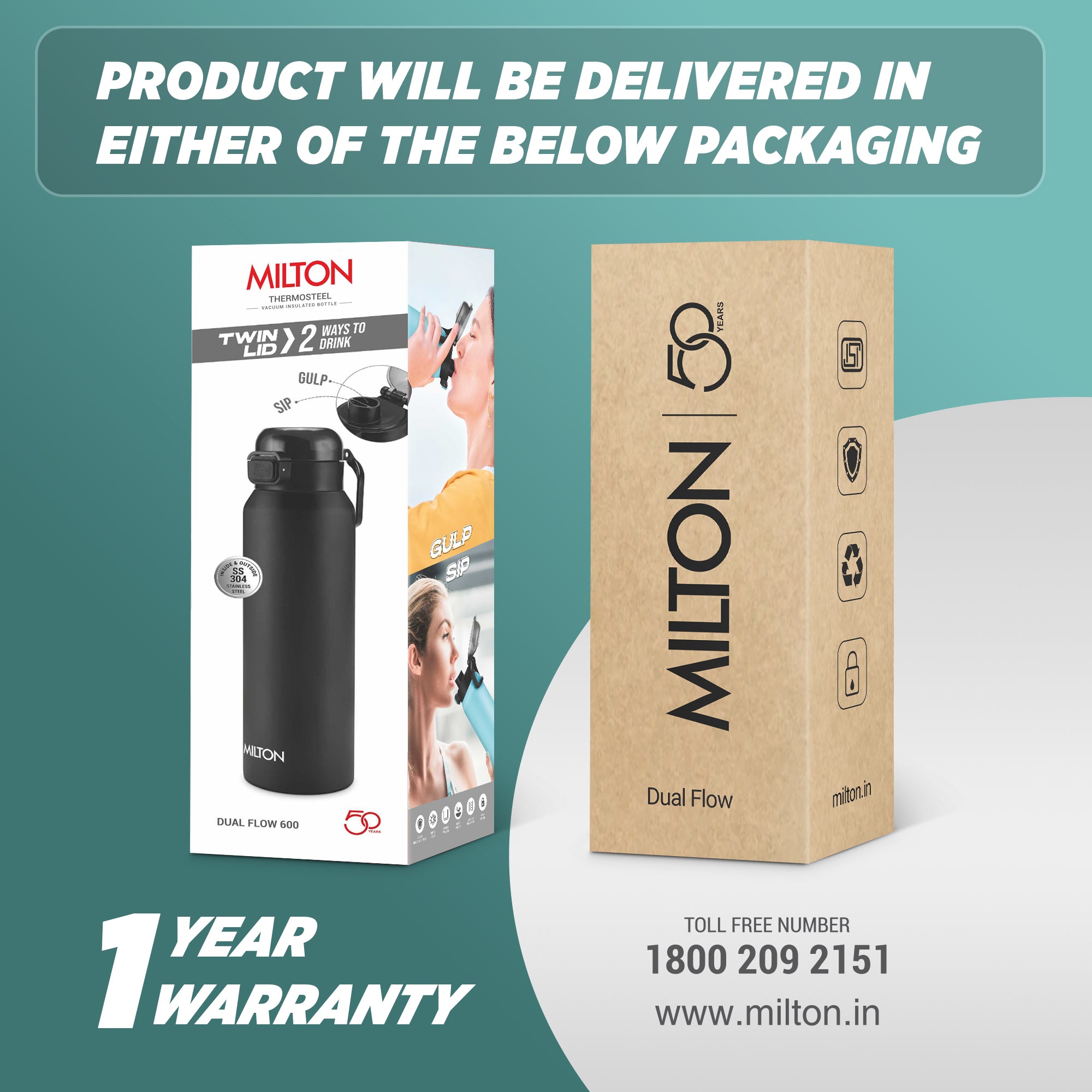 Dual Flow Thermosteel Water Bottle (Milton)