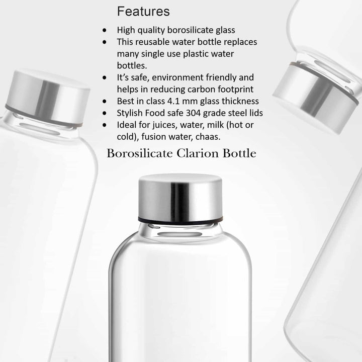 Clarion Borosilicate Glass Water Bottle Features