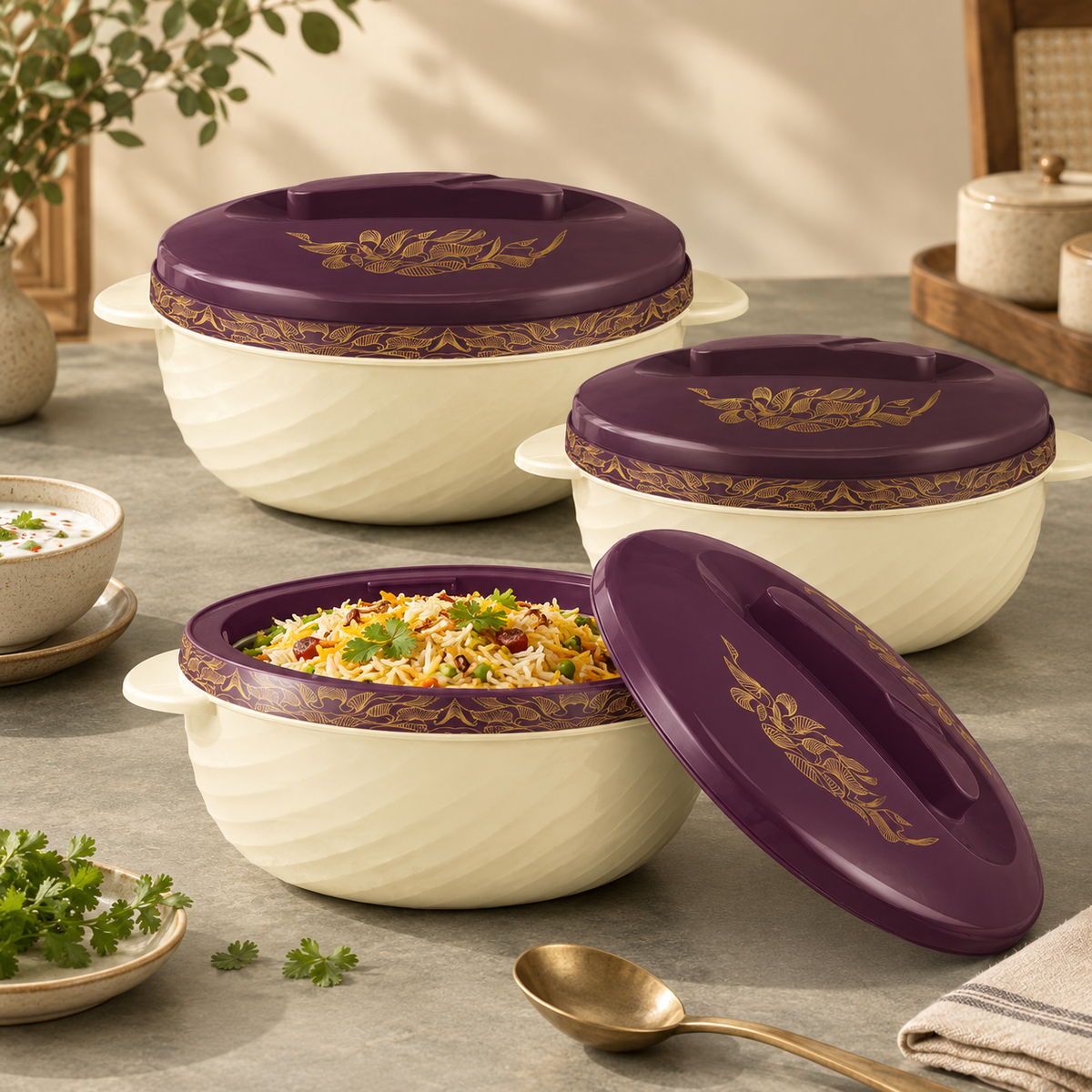 Utsav Casserole Jr Set (Milton) - Light Brown / Jr Set - 350/720/1050