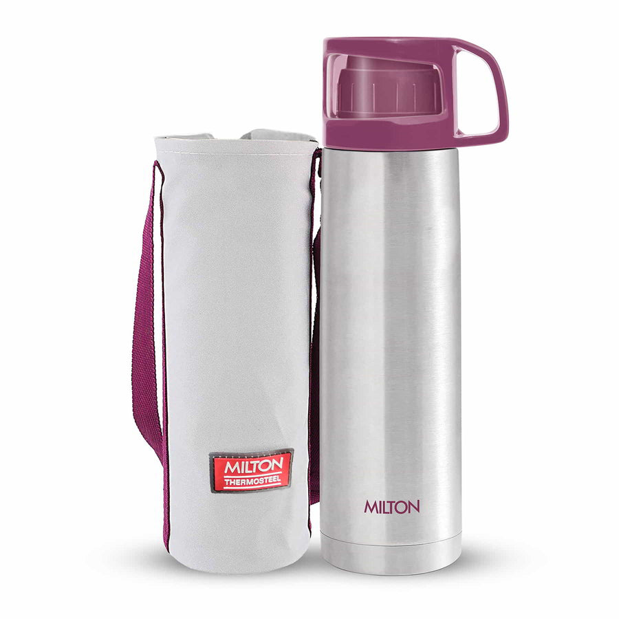  Milton Duo DLX 1800 Thermosteel 24 Hours Hot and Cold Water  Bottle with Bag, 1 Piece, 1.8 Liters, Silver, Leak Proof, Office Bottle, Gym, Home, Kitchen, Hiking, Trekking