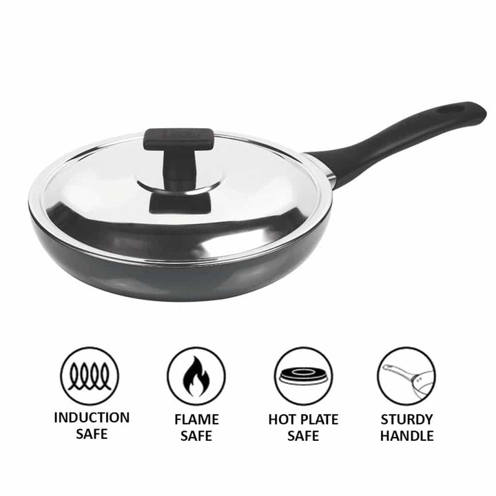 Hard Anodized Fry Pan With Stainless Steel Lid Features