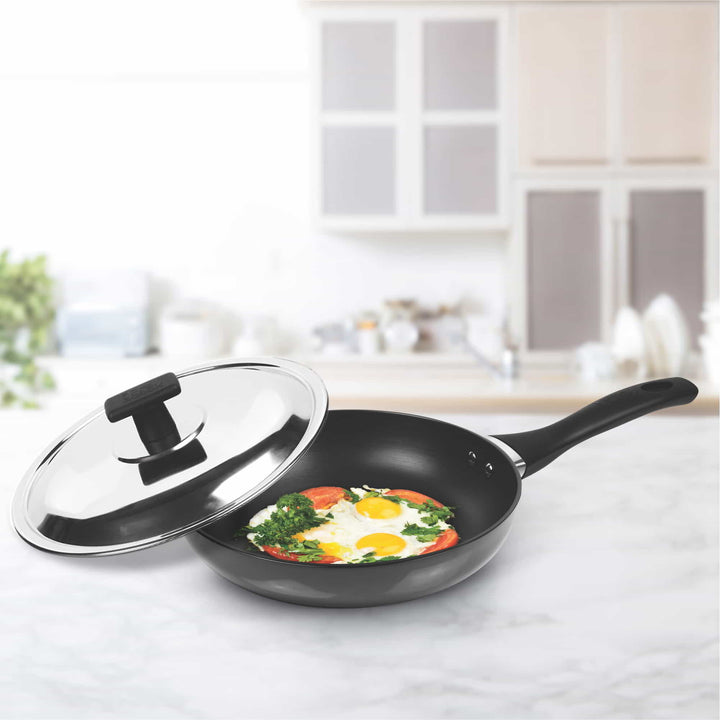 Hard Anodized Fry Pan With Stainless Steel Lid