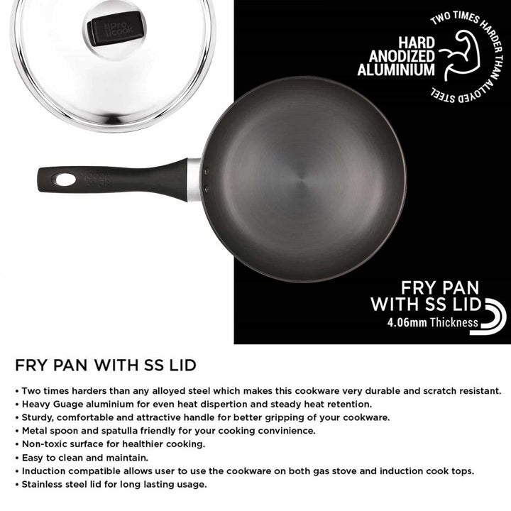 Hard Anodized Fry Pan With Stainless Steel Lid (Milton Procook)