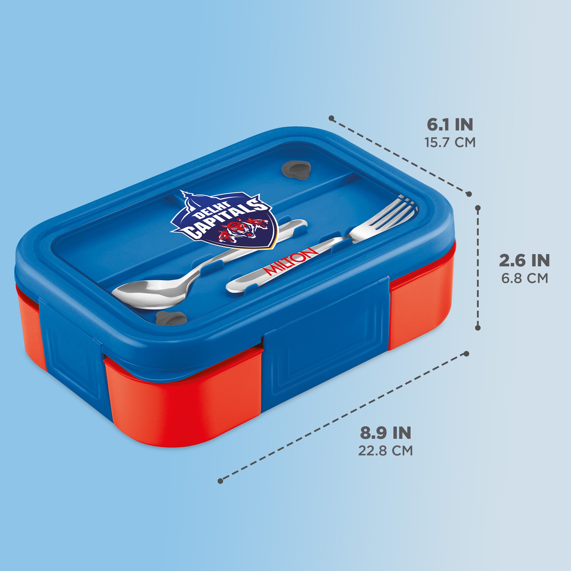 Sports Ethan 2 UV Printing Steel Thermoware Lunchbox - Delhi Capitals (DC) - Milton