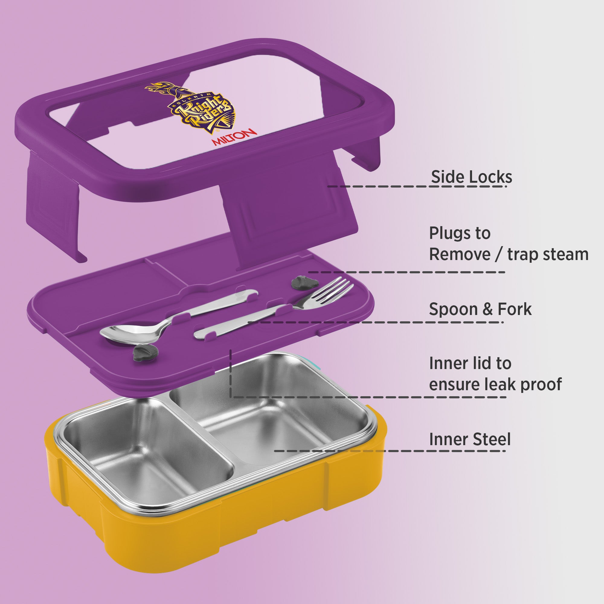 Sports Ethan 2 UV Printing Steel Thermoware Lunchbox - Kolkata Knight Riders (KKR) - Milton